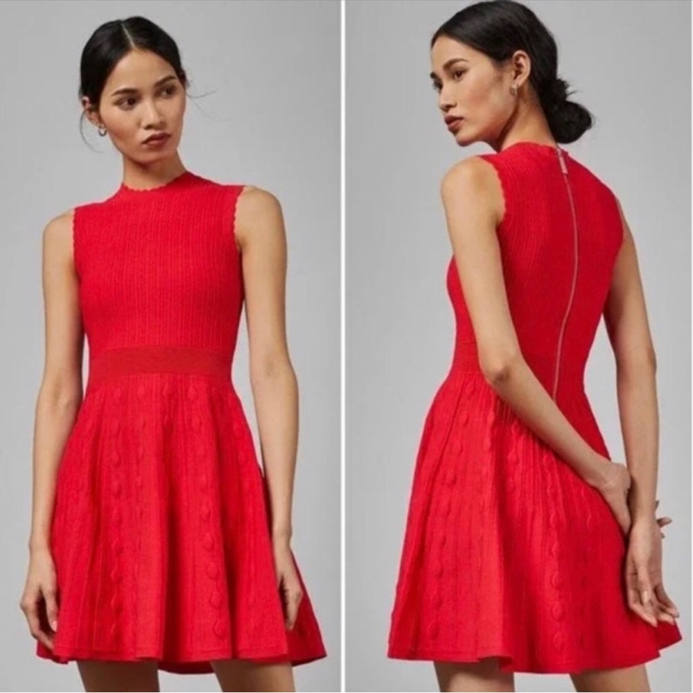 Ted Baker London Red Sleeveless Knit Fit-and-Flare Mini Dress